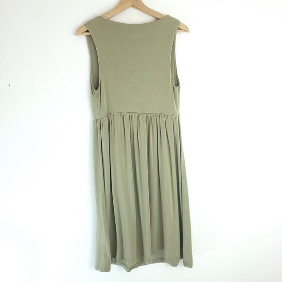 Nicole Bridger Vancouver Khaki Green Jersey Dress with Draping Plunge Neckline - Picture 4 of 6